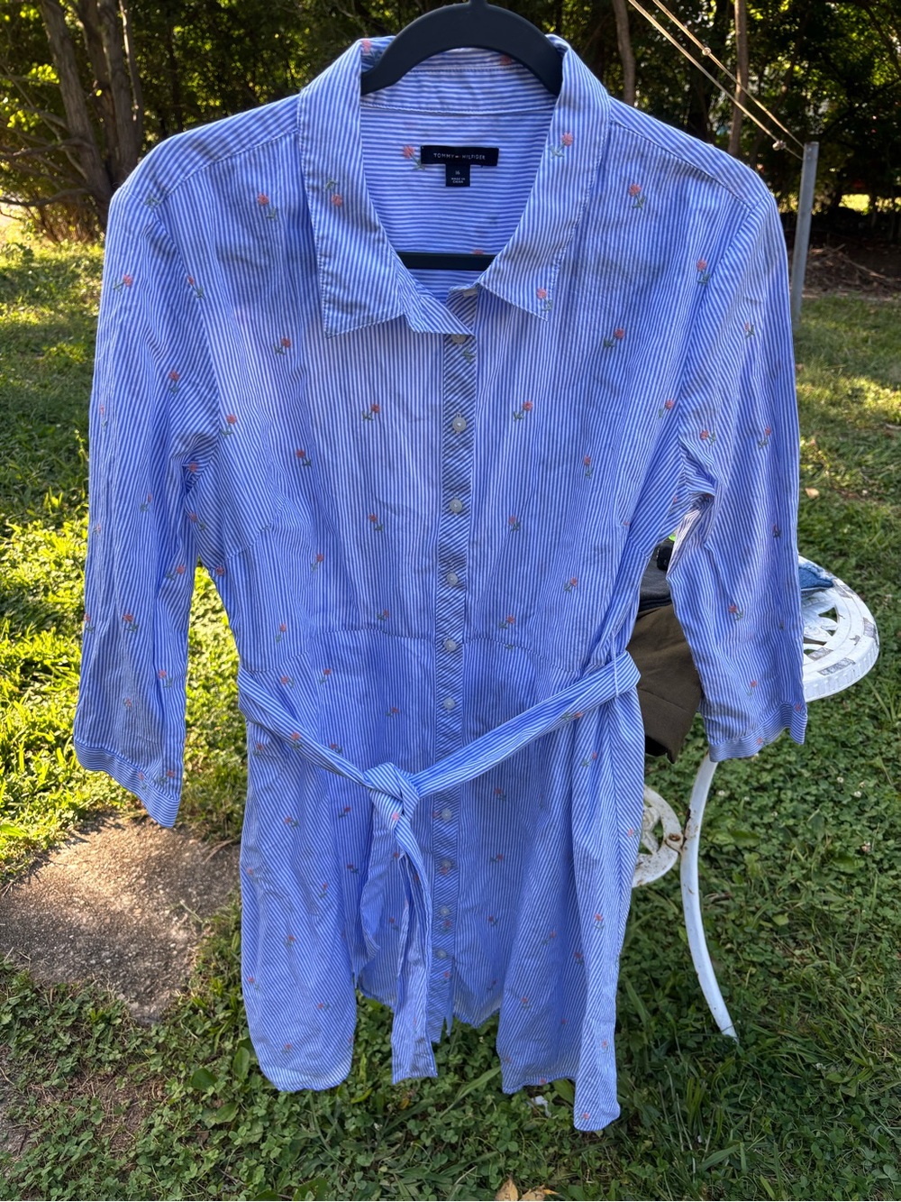 Tommy Hilfiger Blue Striped Embroidered Shirt Dress